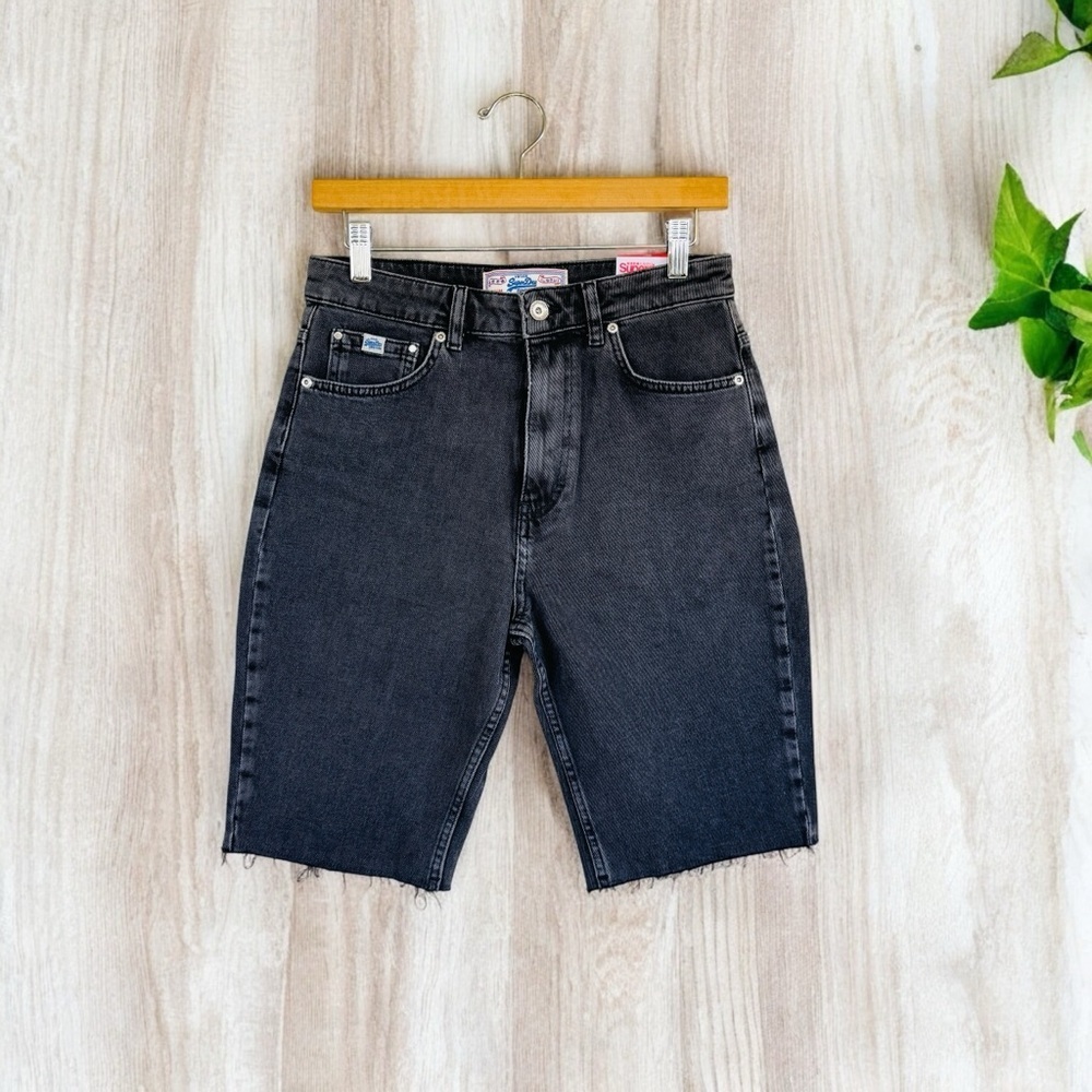 Vintage Superdry Womens Denim Shorts Bermudas Black Size 6 Streetwear Skater